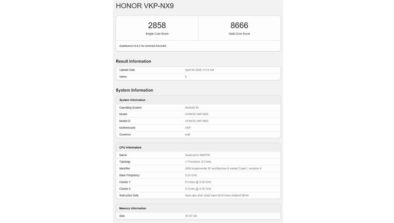 Điểm số Geekbench của HONOR 600 Pro