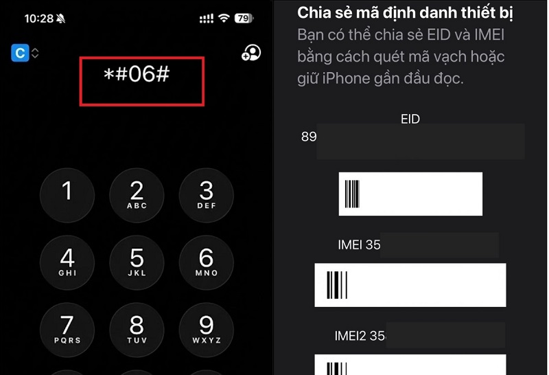 Lấy mã IMEI bằng cách Bấm *#06#