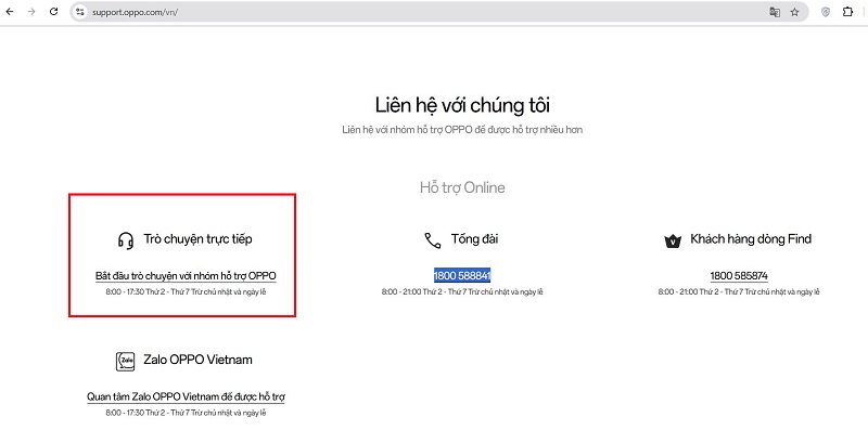 Kiểm tra bảo hành điện thoại OPPO bằng trò chuyện trực tiếp
