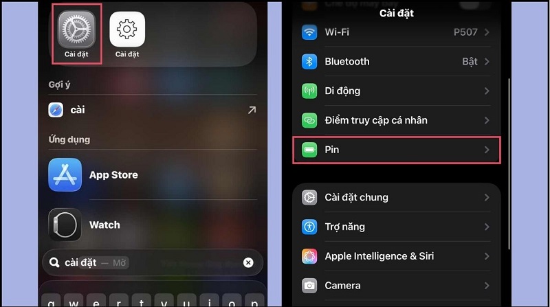 Mở Cài đặt (Settings), sau đó chọn Pin 