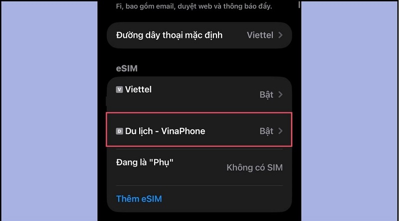 Chọn SIM cần sử dụng 5G