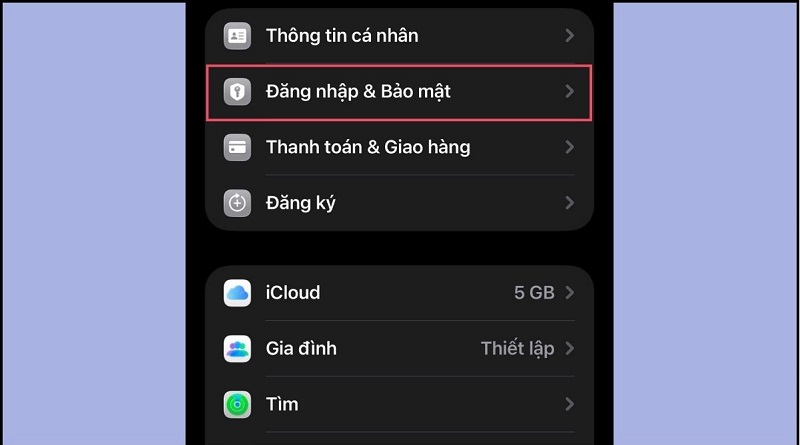 Chọn Đăng nhập và Bảo mật