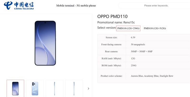 Thông số cấu hình OPPO Reno15c