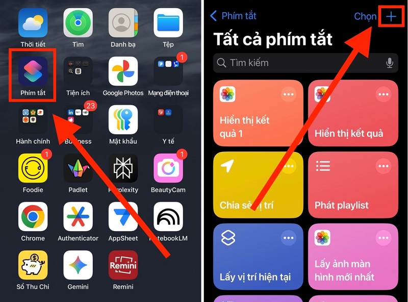 Nhấn vào dấu + ở góc trên bên phải