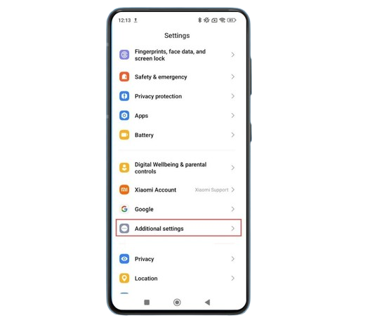 Mở mục Cài đặt bổ sung