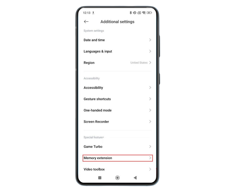 Truy cập tính năng Mở rộng bộ nhớ