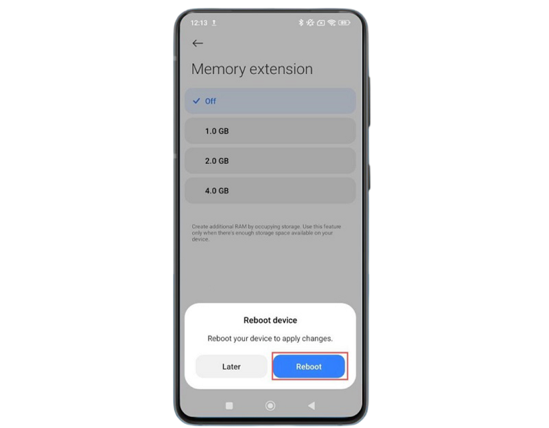 Chọn Reboot để máy restart và áp dụng cấu hình RAM ảo mới.
