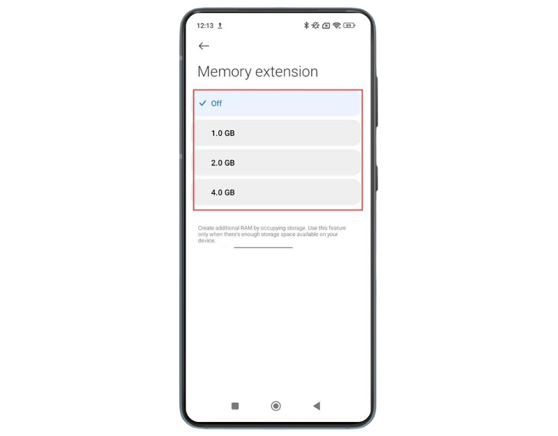 Bật chế độ mở rộng RAM và chọn dung lượng tùy ý