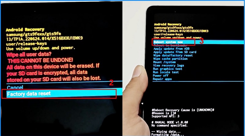 chọn Factory data reset để xác nhận lần cuối