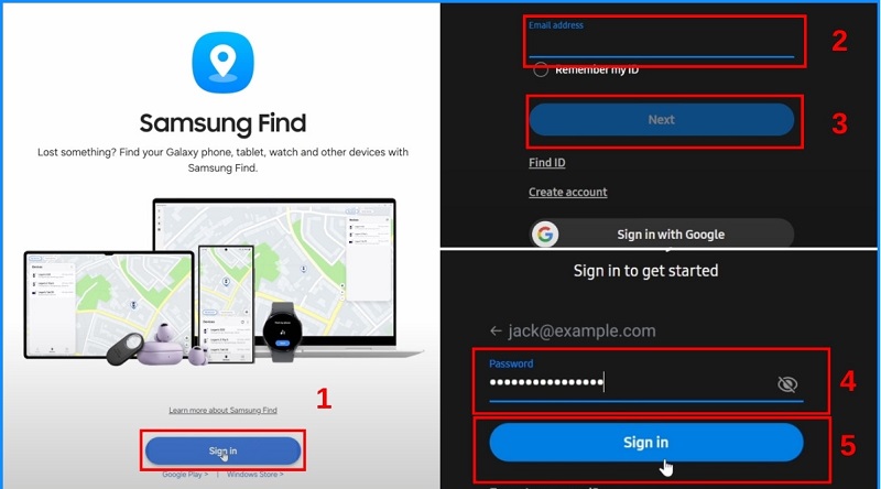 Truy cập dịch vụ Find My Mobile