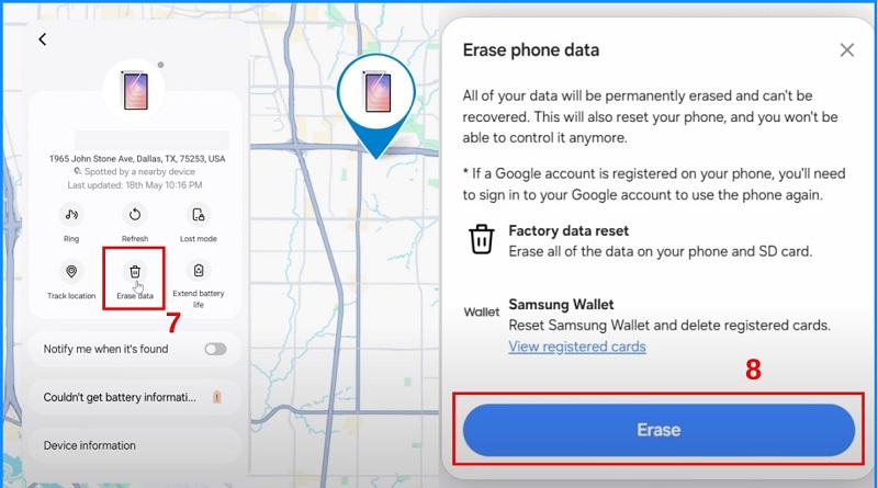 Gửi lệnh xóa dữ liệu từ xa