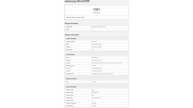 Galaxy A07 5G xuất hiện trên Geekbench 