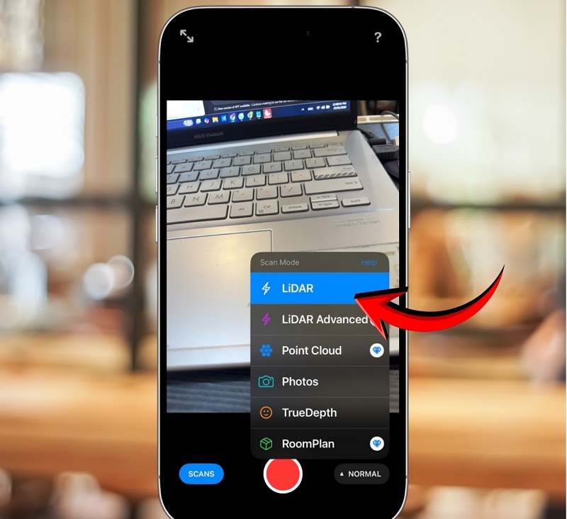 Khởi chạy ứng dụng và kích hoạt chế độ quét LiDAR