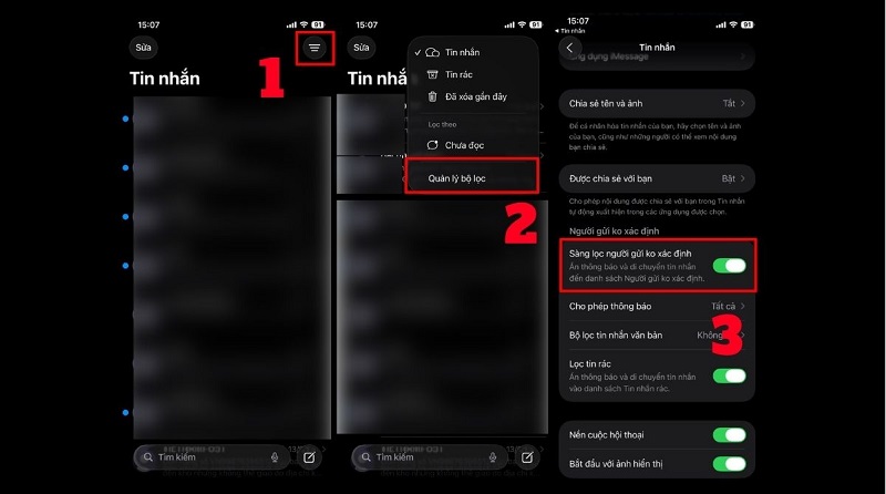 Bật tính năng lọc tin nhắn từ người gửi không xác định trên iPhone