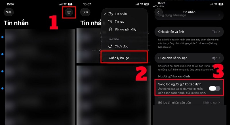 Tắt Sàng lọc người gửi không xác định