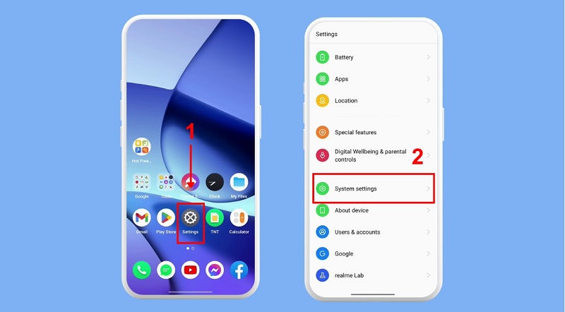 Mở ứng dụng Cài đặt (Settings) trên điện thoại