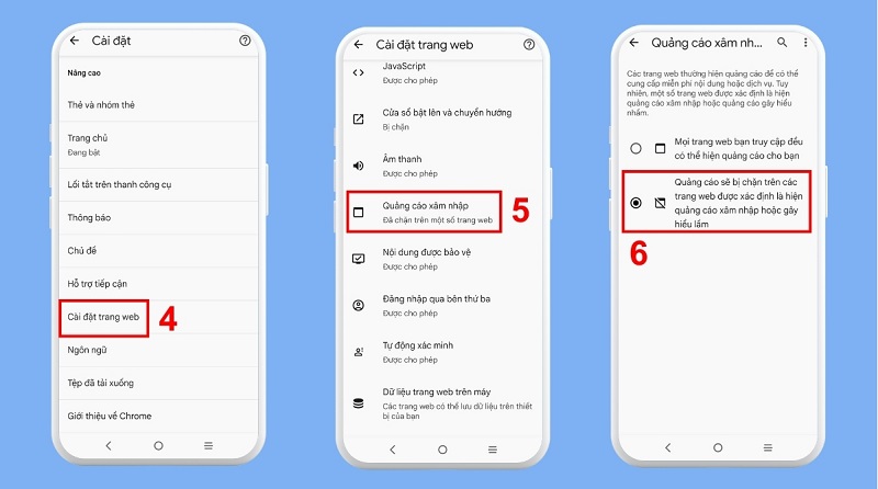 Nhấn vào mục Quảng cáo hoặc Quảng cáo xâm nhập