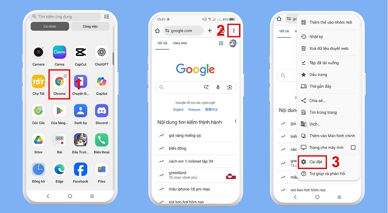 Truy cập phần Cài đặt trong Chrome