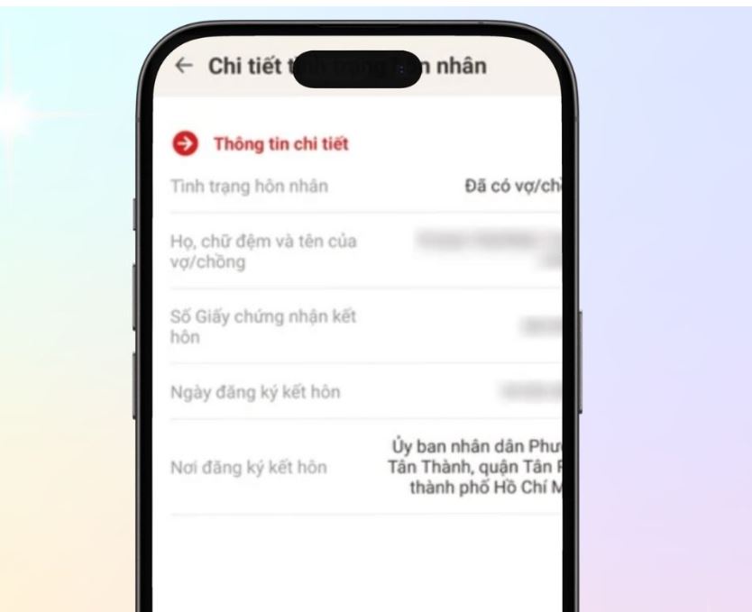 Thông tin chi tiết về tình trạng hôn nhân sẽ được hiện ra
