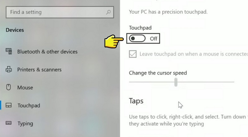 Chọn Turn Off/On để bật hoặc tắt Touchpad