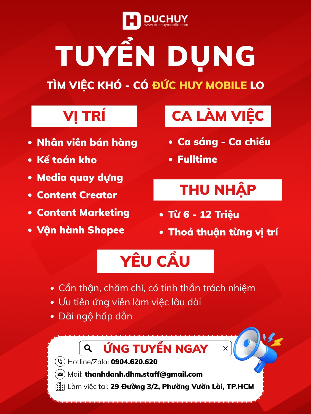 Đức Huy Mobile tuyển dụng