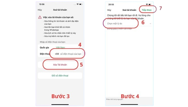 nhấn vào nút Xóa tài khoản