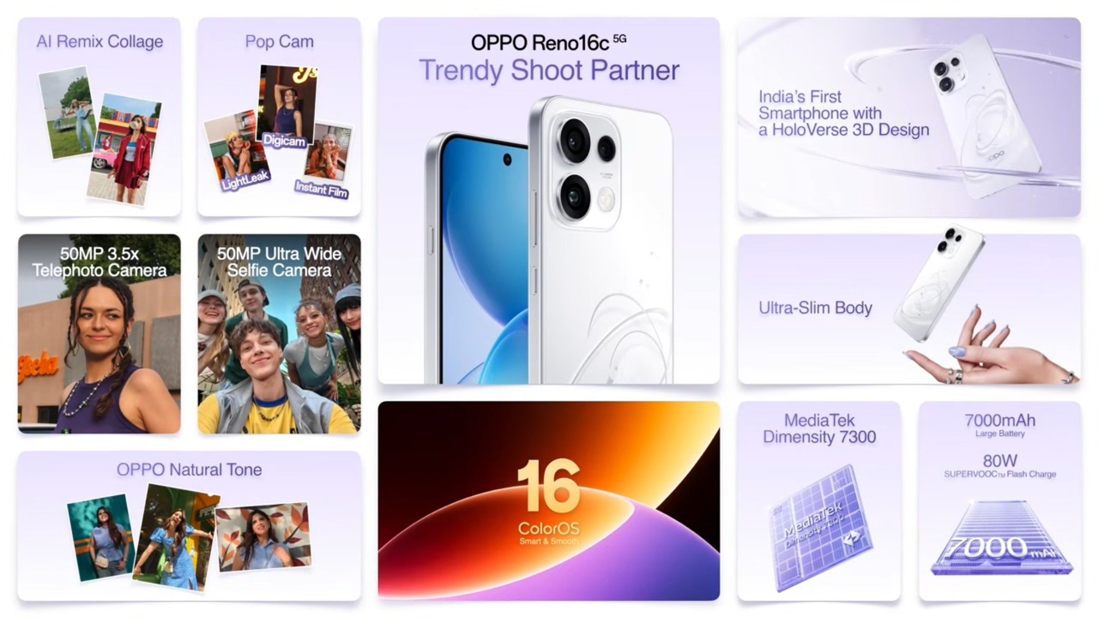 OPPO Reno16C được Oppo trang bị chip Mediatek Dimensity 7300 Energy