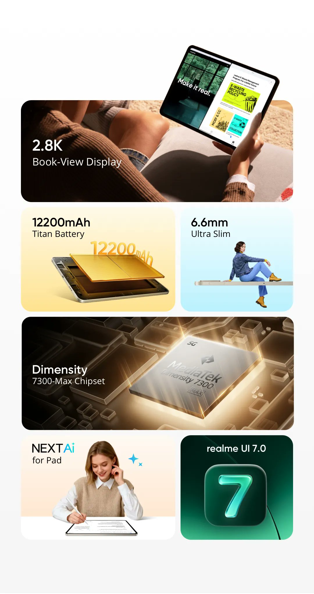 Realme Pad 3 trang bị chipset Mediatek Dimensity 7300 Max