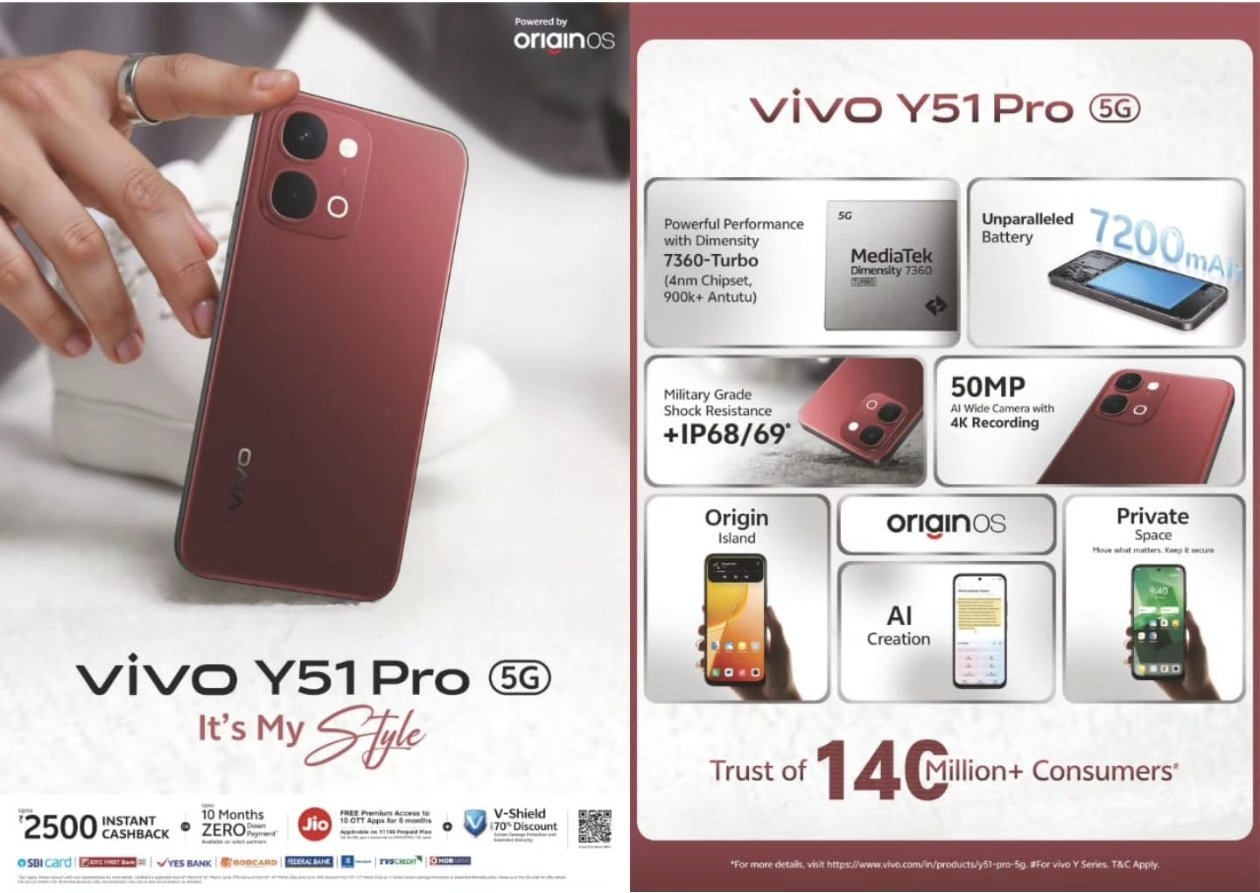 Vivo Y51 Pro trang bị vi xử lý MediaTek Dimensity 7360 Turbo