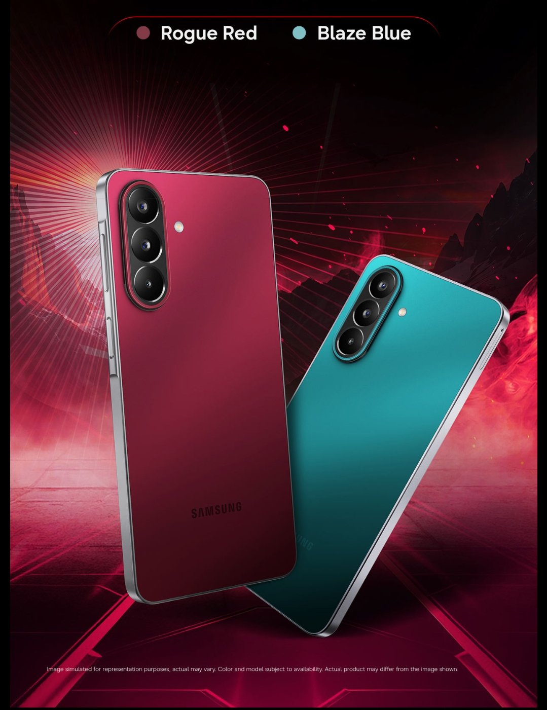 M47 5G có 2 màu chính thức là Blaze Blue (xanh teal) và Rogue Red (đỏ mận mờ)