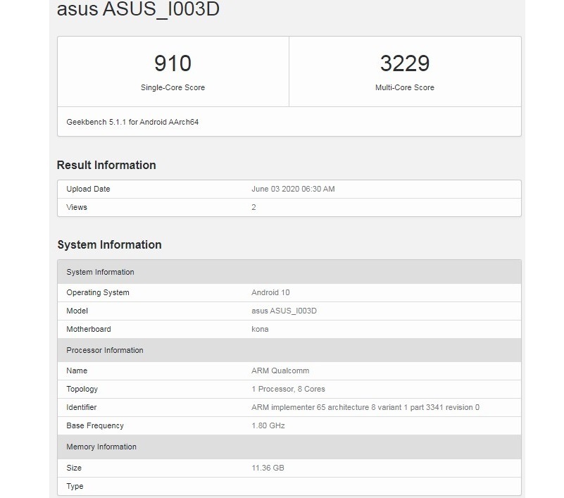 Thông số Asus Rog Phone 3 trên Geekbench 5