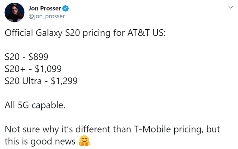 Giá bán dòng Galaxy S20 ở AT&T