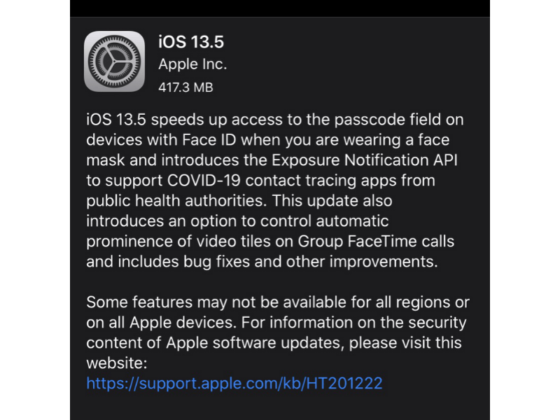 Bản cập nhật mới iOS 13.5