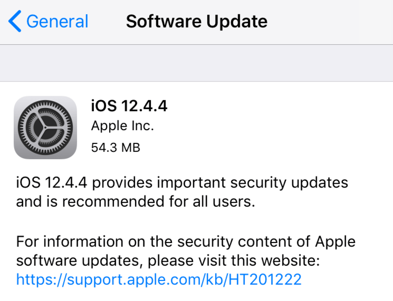Phiên bản iOS 12.4.4 vá bảo mật quan trọng