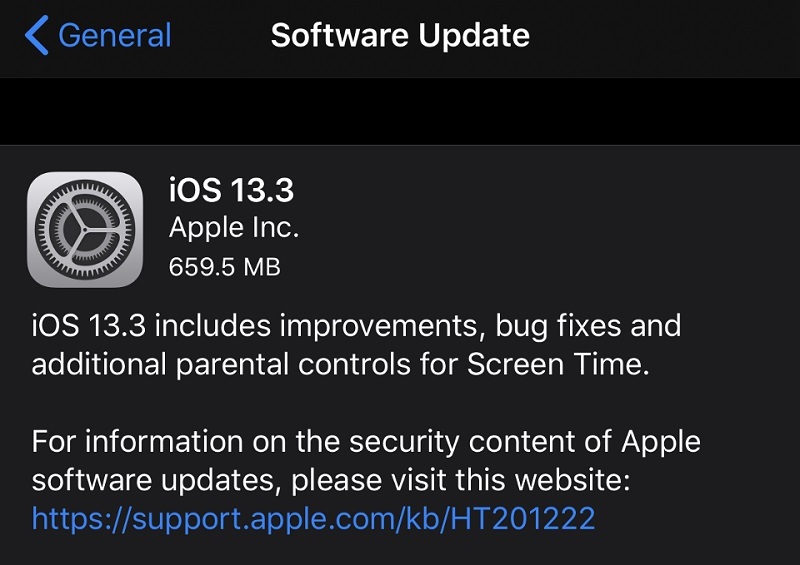 Phiên bản cập nhật iOS 13.3