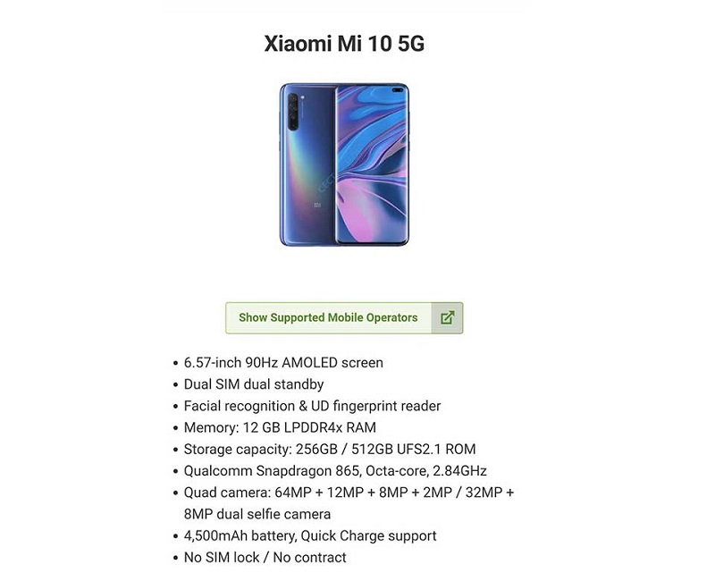 Thông số Xiaomi Mi 10