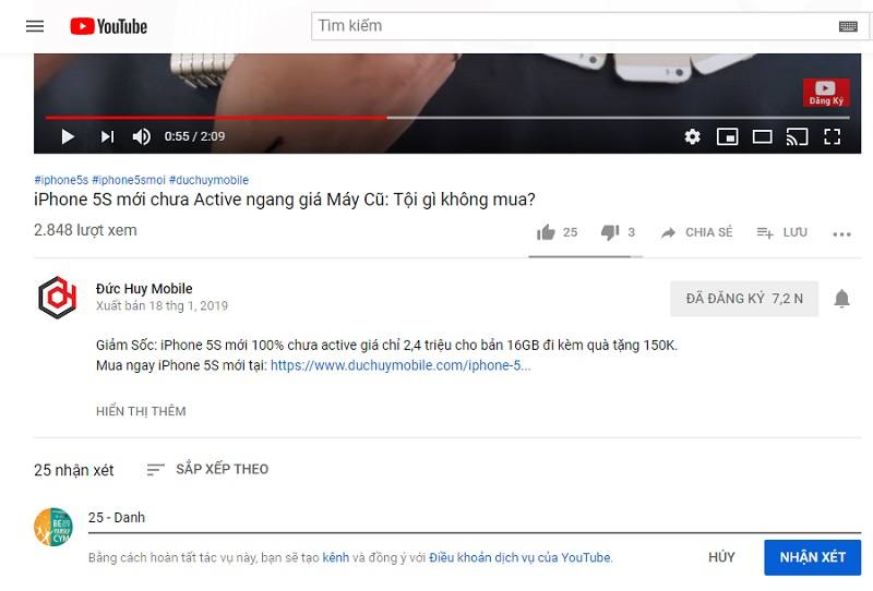 youtube đức huy mobile comment 