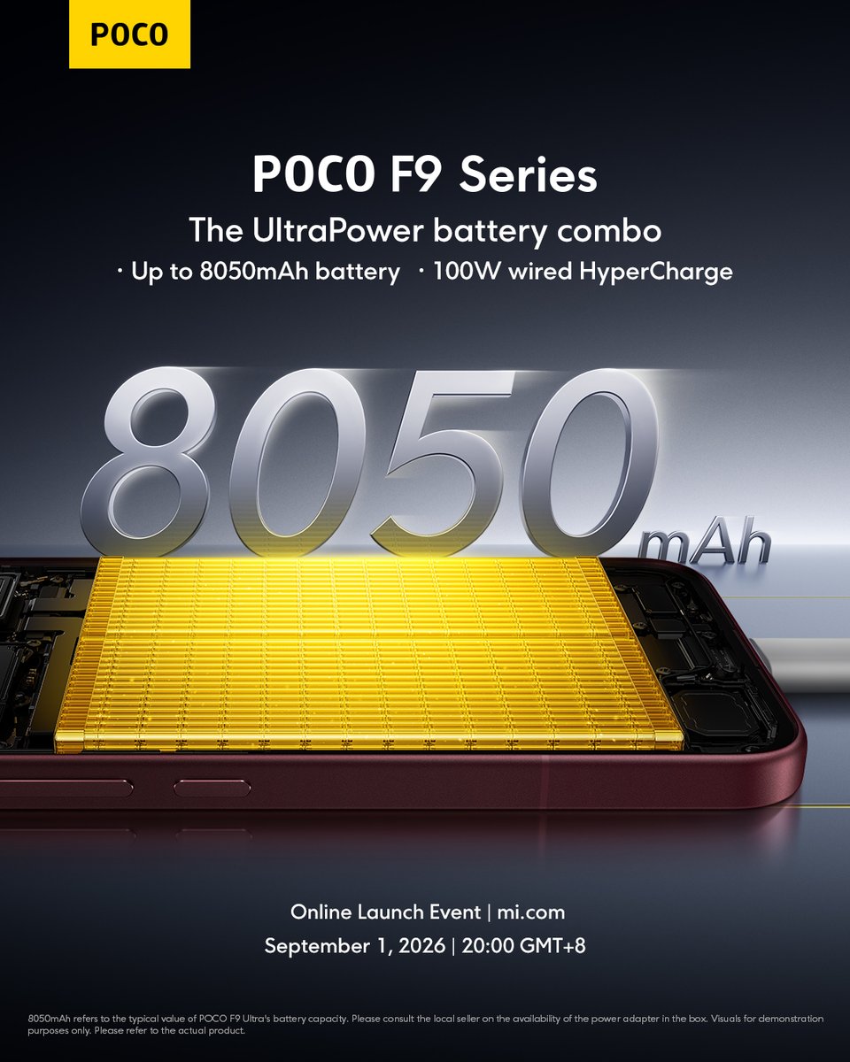Poco F9 Ultra trang bị viên pin Silicon Carbon dung lượng 8050mAh