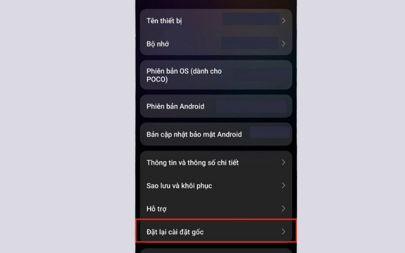 Khôi phục cài đặt gốc - Bước 2