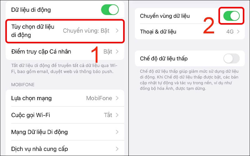 Cách chuyển vùng dữ liệu trên điện thoại iPhone bước 2