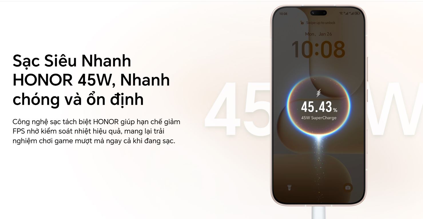Honor 600 Lite hỗ trợ sạc nhanh HONOR SuperCharge 45W