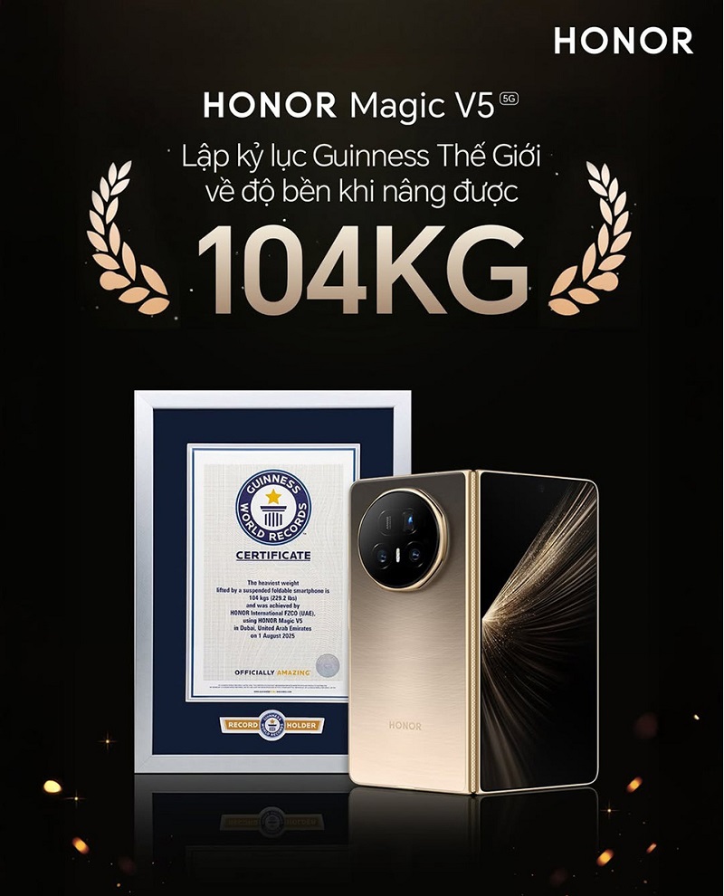 HONOR Magic V5 chịu lực 104kg, lập kỷ lục mới