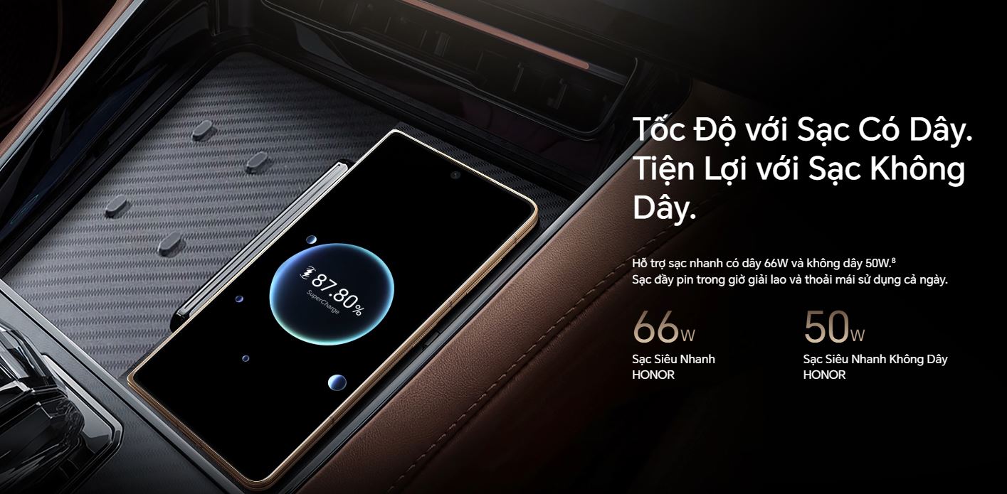 HONOR Magic V5 hỗ trợ sạc nhanh có dây 66W