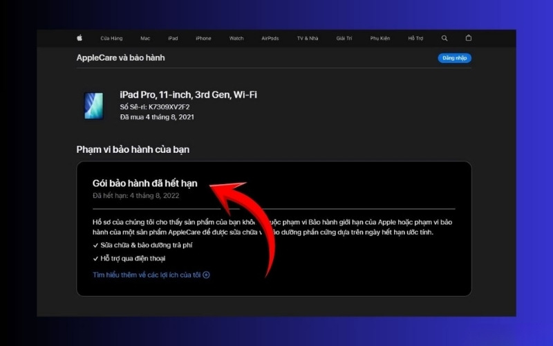 Cách 3: Kiểm tra bằng Số Sê-ri (Serial Number) trên web Apple