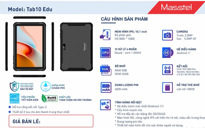 Đặc điểm nổi bật của Masstel Tab 10 Edu 4G
