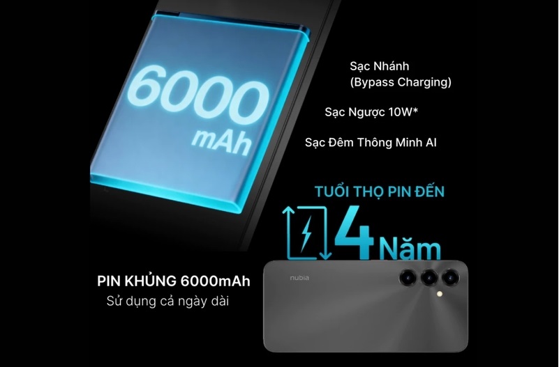 Nubia V80 Max 256GB có pin 6000mAh