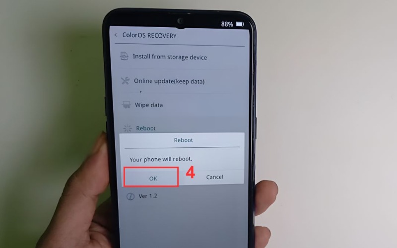 Chọn Reboot để khởi động lại bước 4