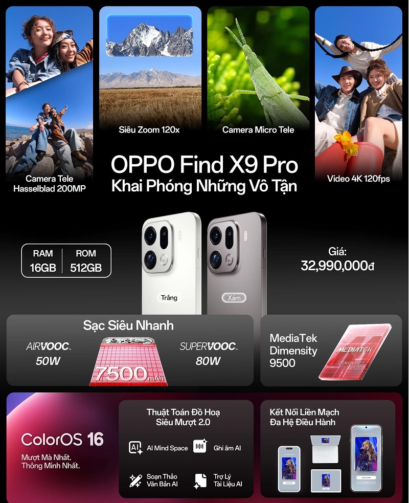 Cấu hình và màu sắc OPPO Find X9 Pro cực đẹp