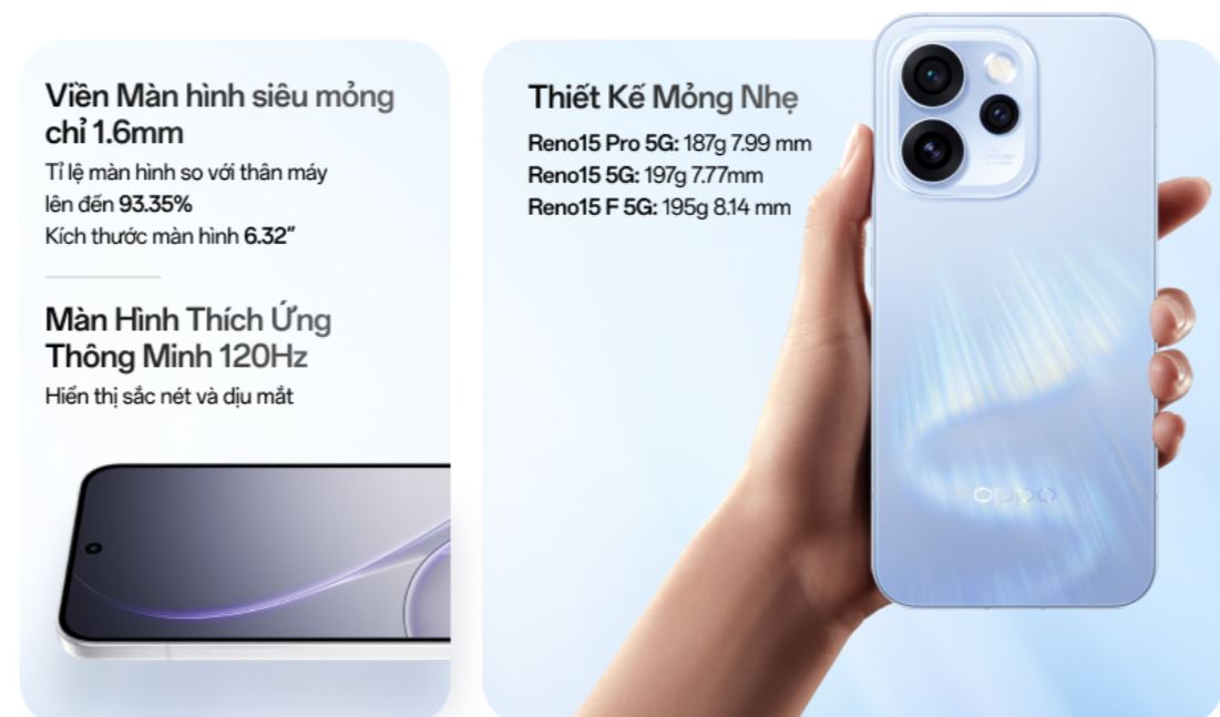 ngoại hình OPPO Reno 15 Pro 512GB trẻ trung