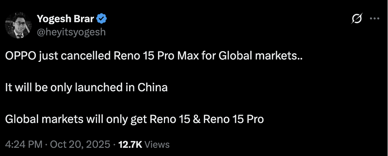 OPPO Reno15 sắp ra mắt